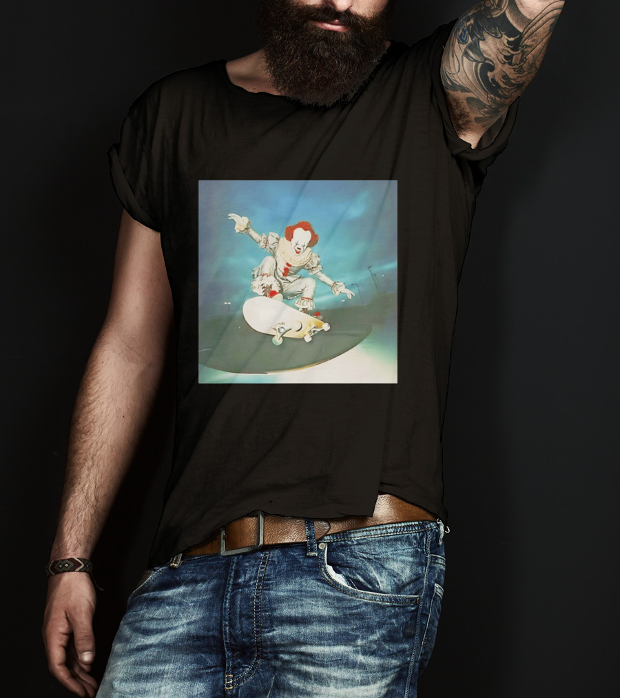 Pennywise Skateboard Night Scene Iconic Clown Performing Skateboarding Trick T-Shirt