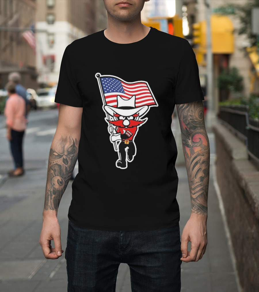 Raider Red American Flag Cowboy Cartoon Running T-Shirt