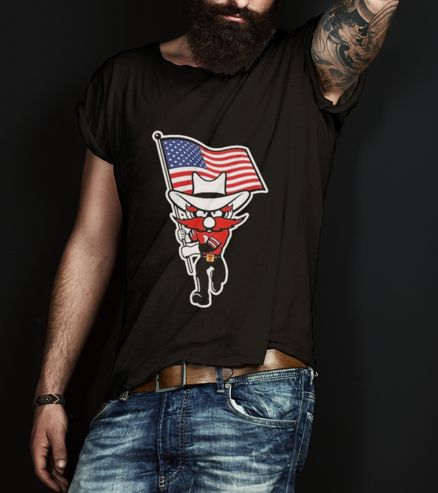 Raider Red American Flag Cowboy Cartoon Running T-Shirt
