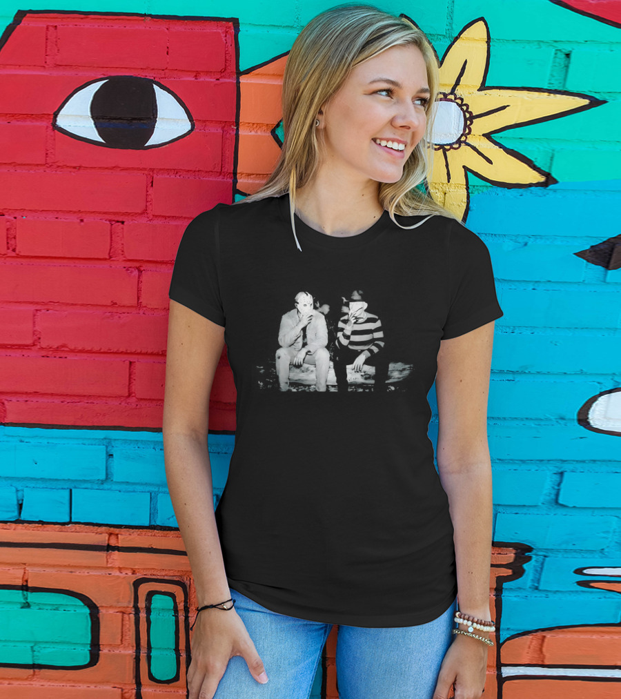 Jason Voorhees Freddy Krueger Smoking On Log Retro Horror Movie T-Shirt