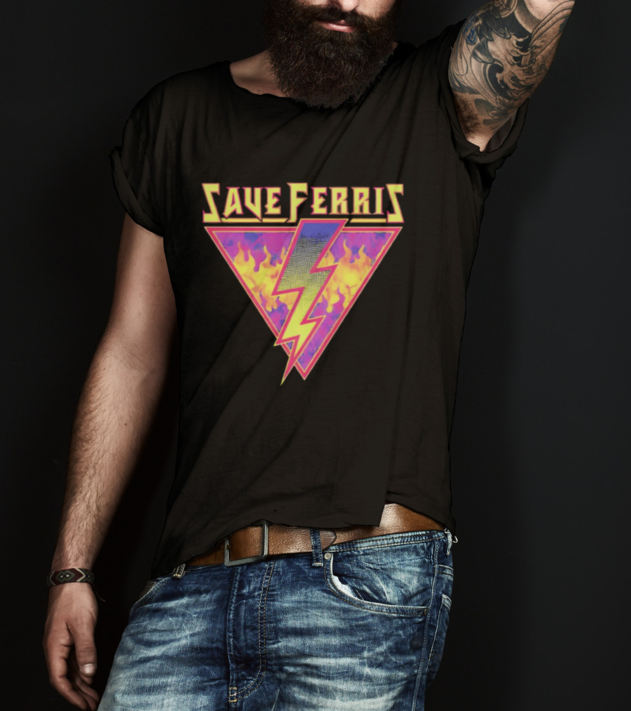 Save Ferris Lightning Bolt Retro 80s Flames T-Shirt