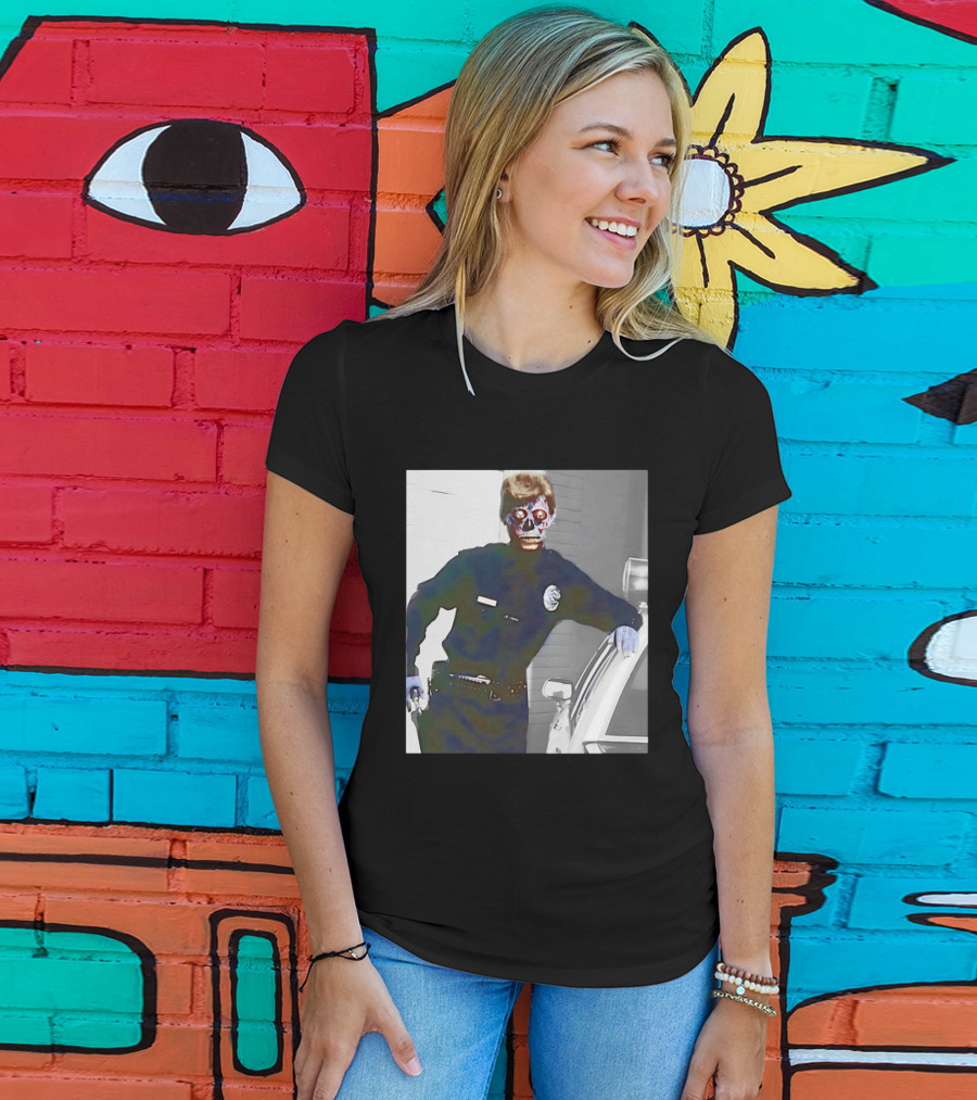 Skeleton Alien Cop They Live 80s Movie Police T-Shirt