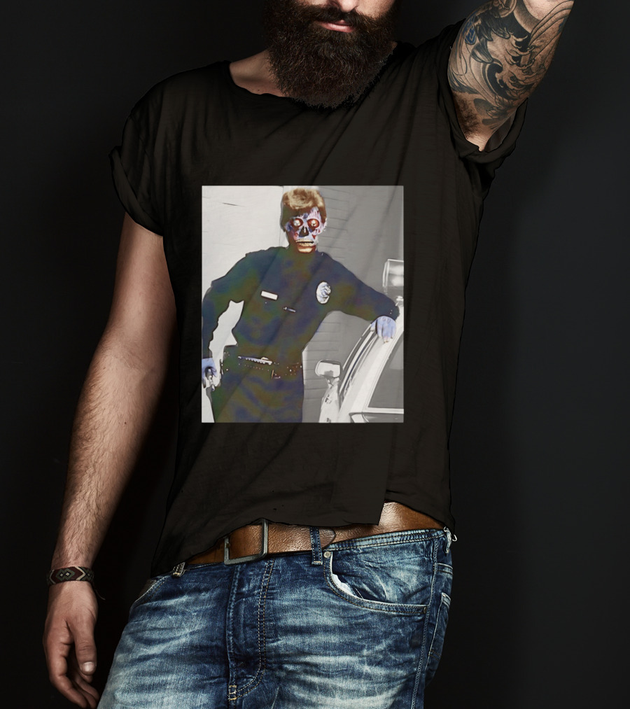 Skeleton Alien Cop They Live 80s Movie Police T-Shirt