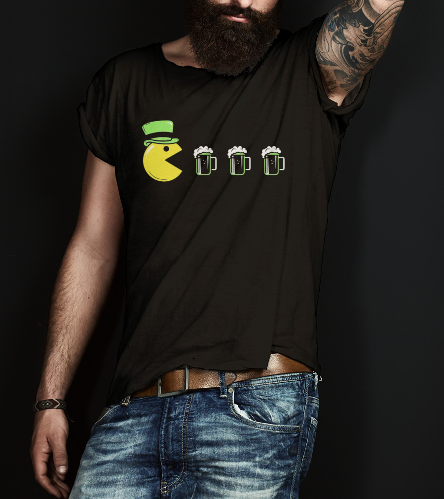 St Pacman's Day St Patrick's Day Beer And Classic Video Game Celebration T-Shirt