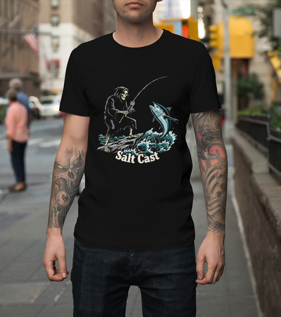 The Grim Reaper Fishing For Tuna On Sea Salt Cast T-Shirt