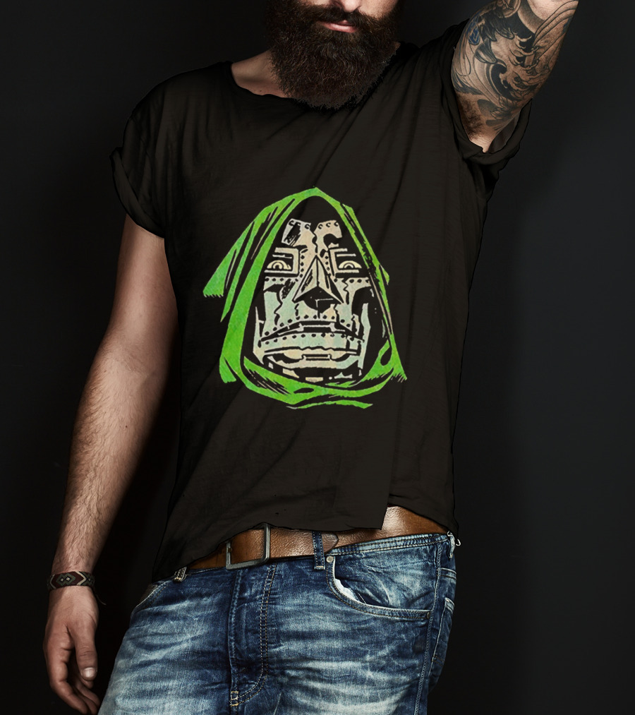 Victor Von Doom Dr Doom Comic Face Drawing Green Hood T-Shirt