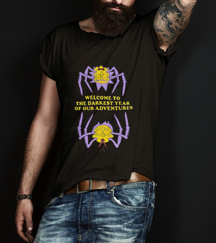 Welcome To The Darkest Year Of Our Adventures Purple And Yellow Cartoon Creatures T-Shirt