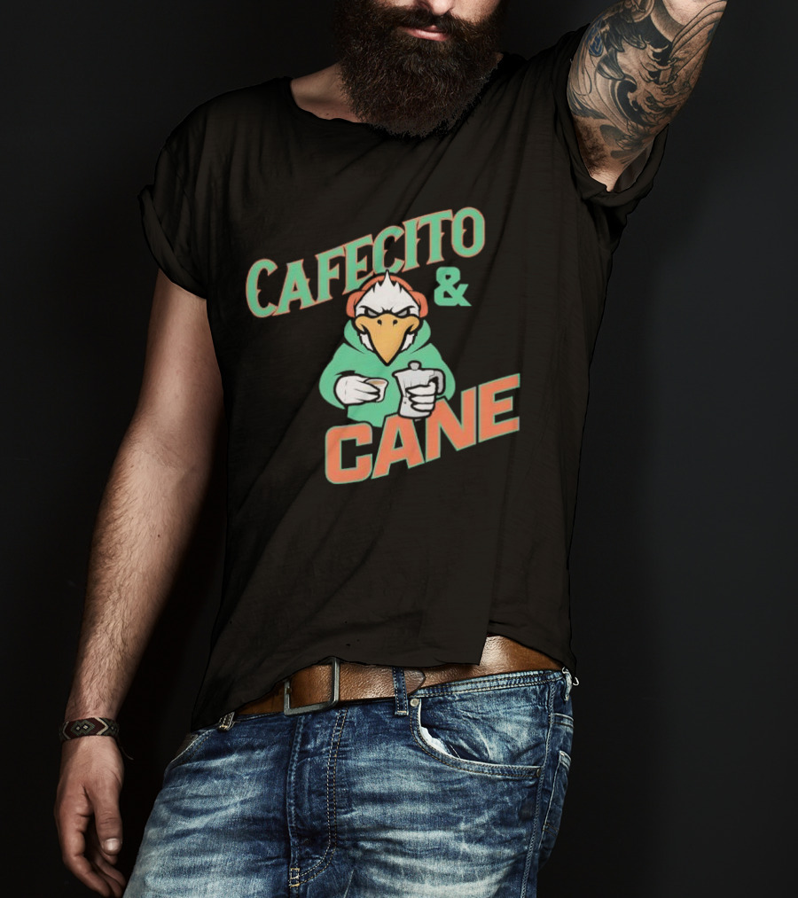Cafecito And Cane Miami Hurricanes Mascot Holding Coffee Graphic T-Shirt