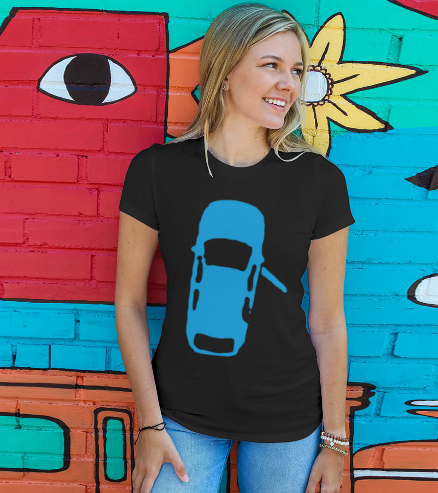 Door Ajar Blue Car Overhead Angle Vintage Style T-Shirt