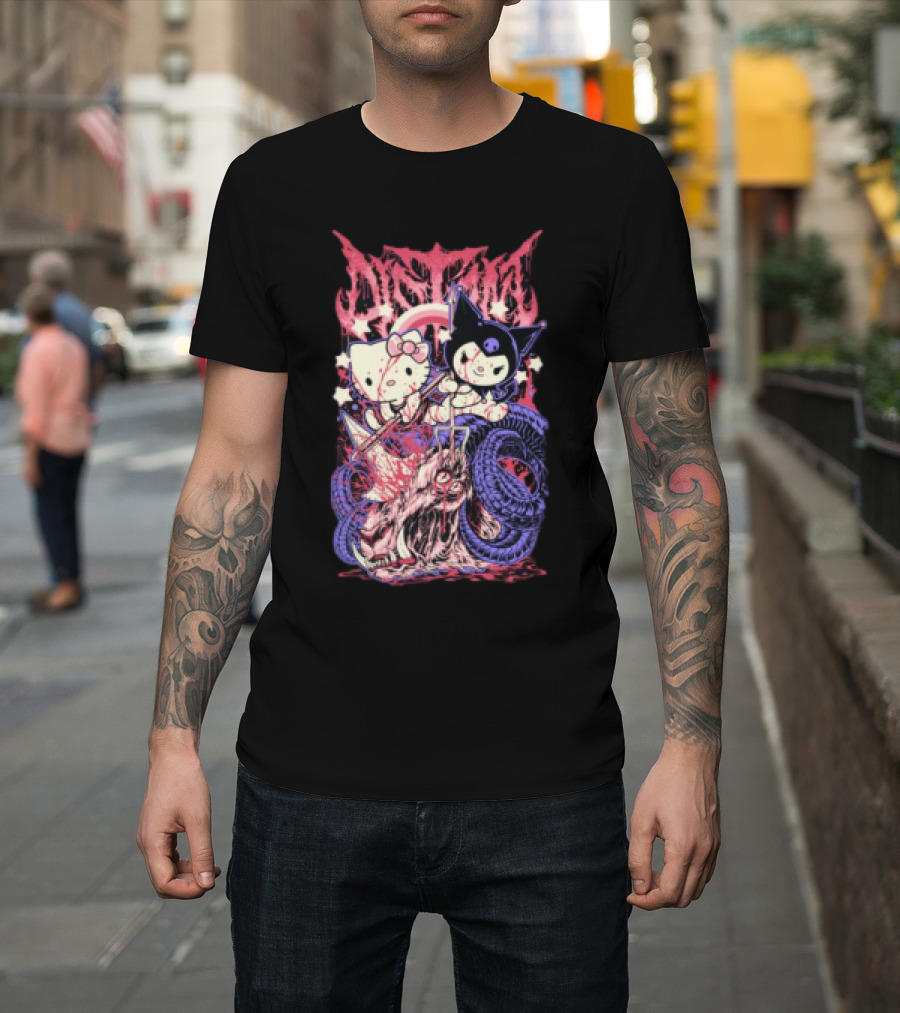 Distant Kitties New Hello Kuromi Gothic Horror Fusion T-Shirt