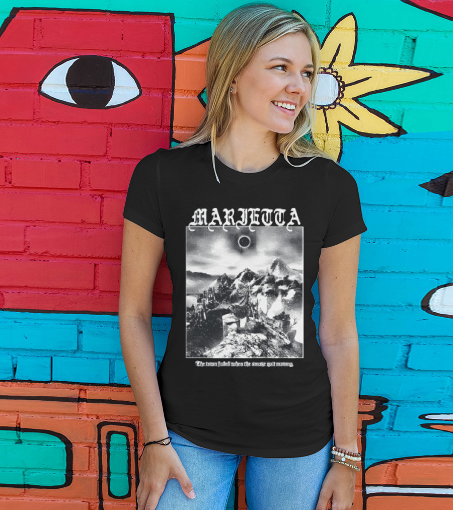 Marietta The Town Faded Eclipse Over Mountains And Town T-Shirt