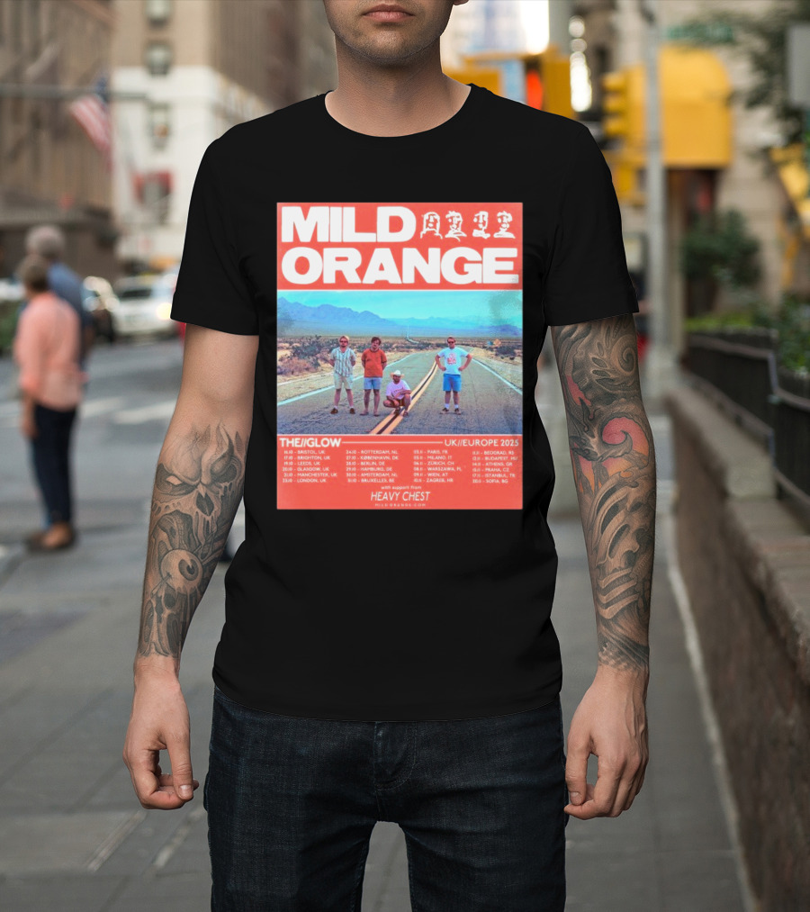 Mild Orange The Glow Tour UK Europe 2025 Dates Heavy Chest Support T-Shirt