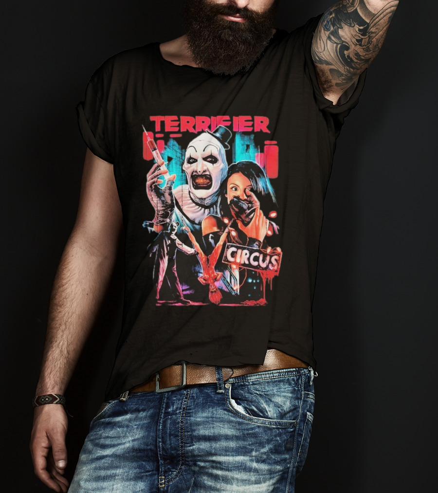 Terrifier Circus Horror Clown Costume And Horror Movie Imagery T-Shirt