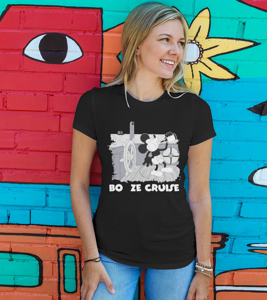 Booze Cruise Cartoon Character With On Vintage Sailing Scene T-Shirt