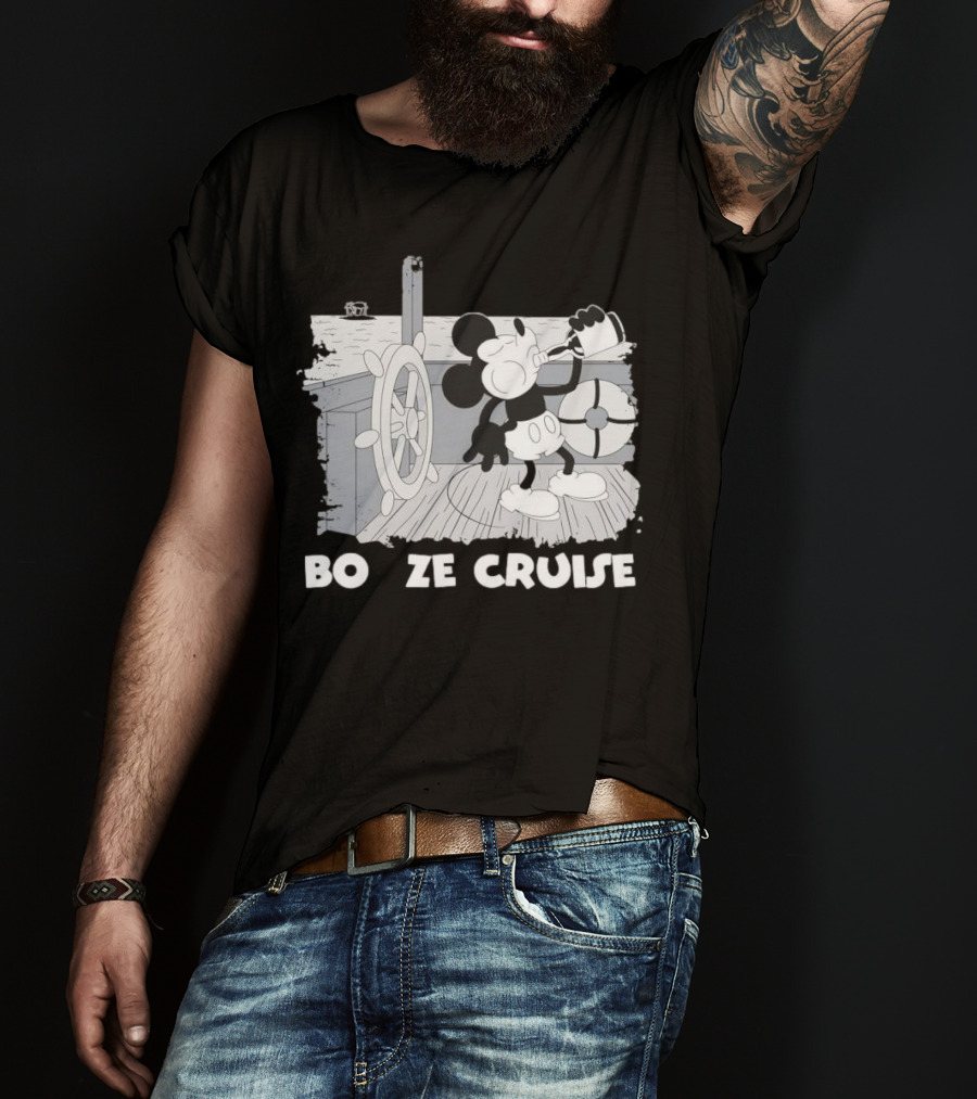 Booze Cruise Cartoon Character With On Vintage Sailing Scene T-Shirt