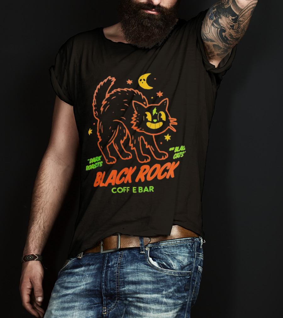 Dark Roasts Black Cats Black Rock Coffee Bar Moon And Stars T-Shirt