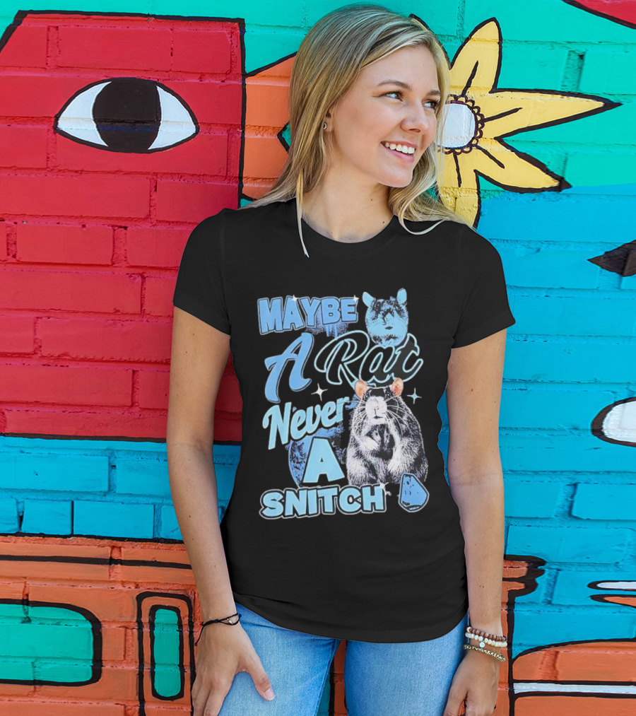 Maybe A Rat Never A Snitch Cute Cartoon Rat Art Blue Aesthetic T-Shirt