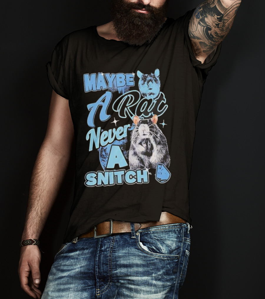 Maybe A Rat Never A Snitch Cute Cartoon Rat Art Blue Aesthetic T-Shirt