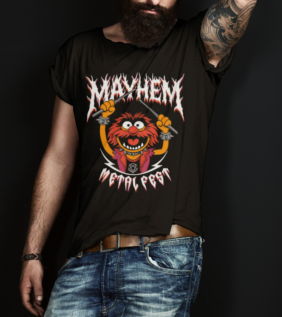 Mayhem Metal Fest Animal Muppets Character Rock Drummer T-Shirt