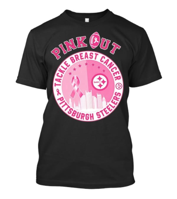 Pink Out Tackle Breast Cancer Pittsburgh Steelers Ribbon Awareness T-Shirt