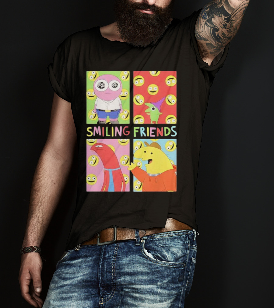 Smiling Friends Character Grid Pop Art Funny Cartoon Faces T-Shirt