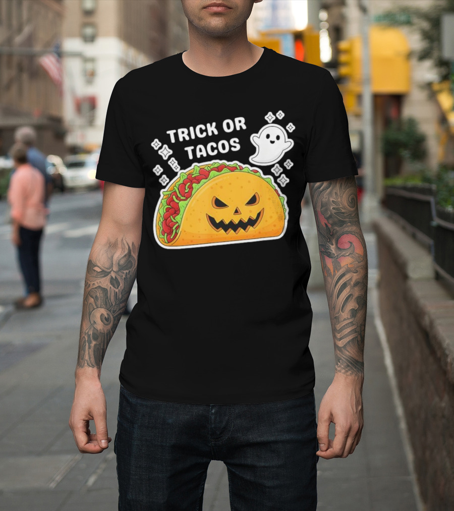Trick Or Tacos Spooky Jack-o-lantern Halloween Mexican Food T-Shirt