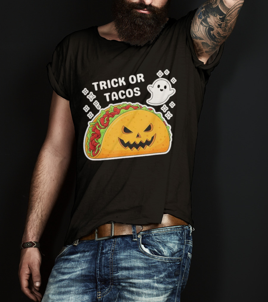 Trick Or Tacos Spooky Jack-o-lantern Halloween Mexican Food T-Shirt