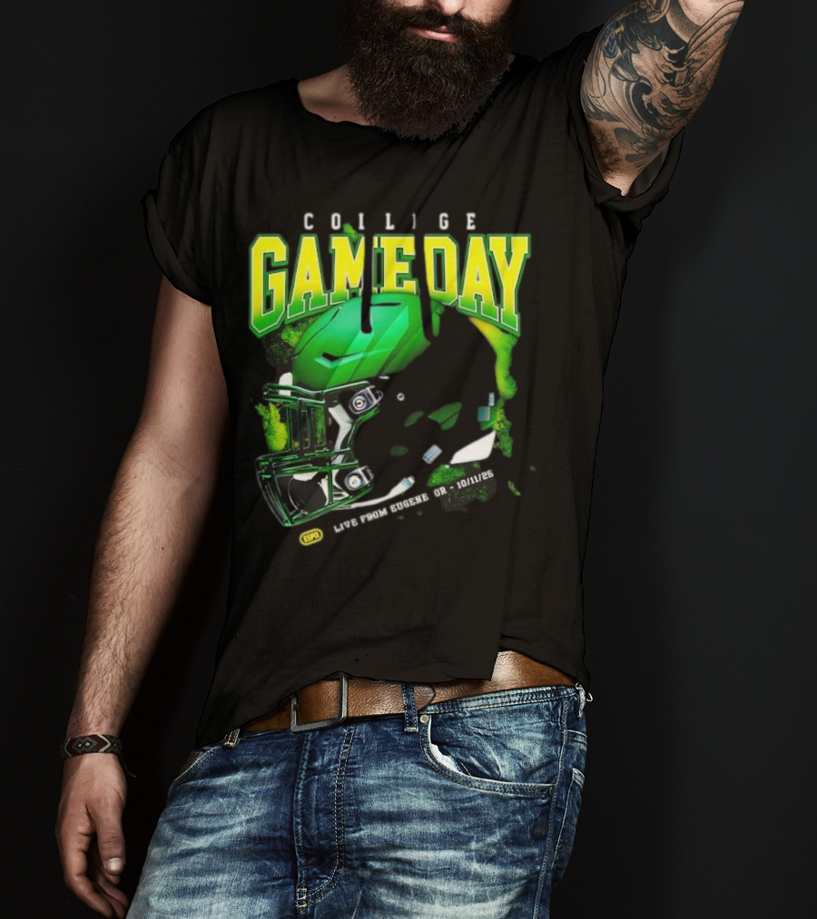 College GameDay Green Football Helmet October Live From Eugene OR 10 11 25 T-Shirt