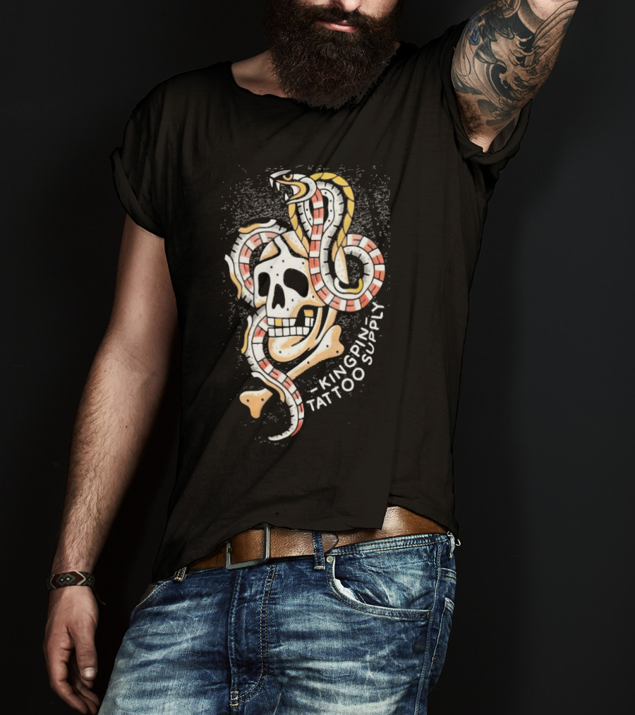 Kingpin Tattoo Supply Year Of The Snake Skull Vintage Style Graphic T-Shirt