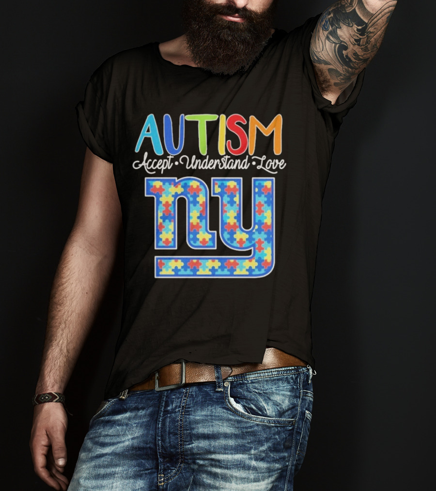 Autism Accept Understand Love NY Giants Puzzle Piece Pattern T-Shirt