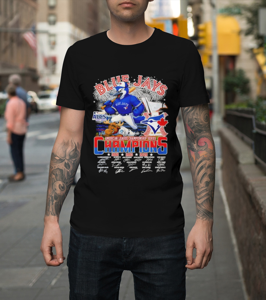 Blue Jays Champions 1992 1993 2025 American League Championship Series ALCS Mascot Signatures T-Shirt
