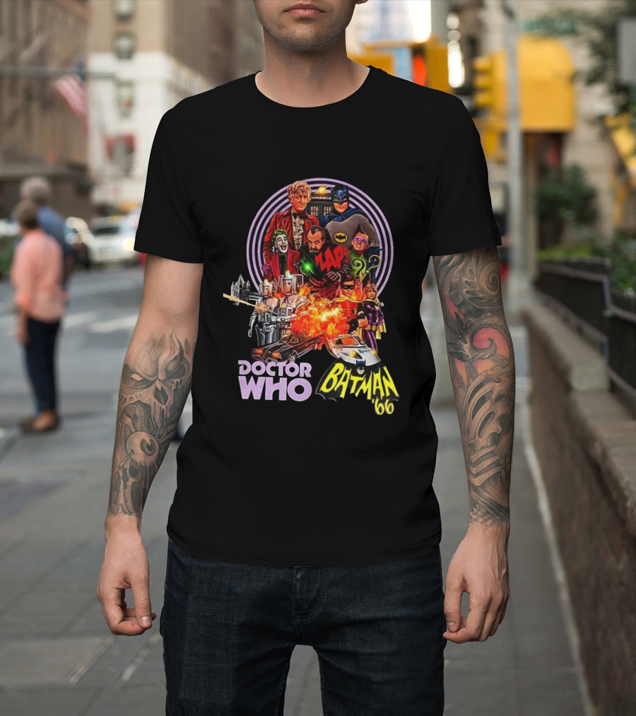 Doctor Who Batman '66 Crossover With Joker And Cybermen Explosions T-Shirt