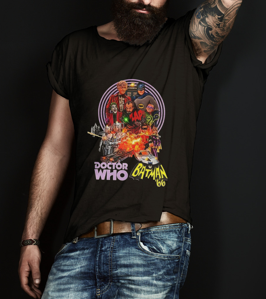 Doctor Who Batman '66 Crossover With Joker And Cybermen Explosions T-Shirt