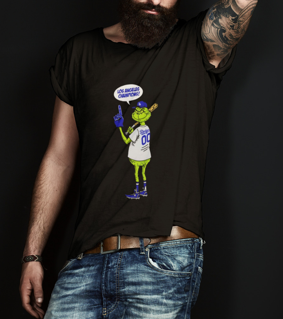 Los Angeles Dodgers Champions 2025 Merry Christmas Grinch Fan T-Shirt