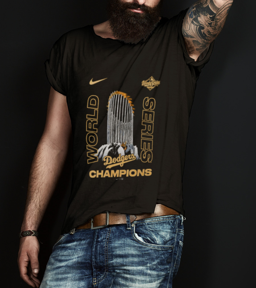 Los Angeles Dodgers Nike 2025 World Series Champions Raise The Trophy T-Shirt