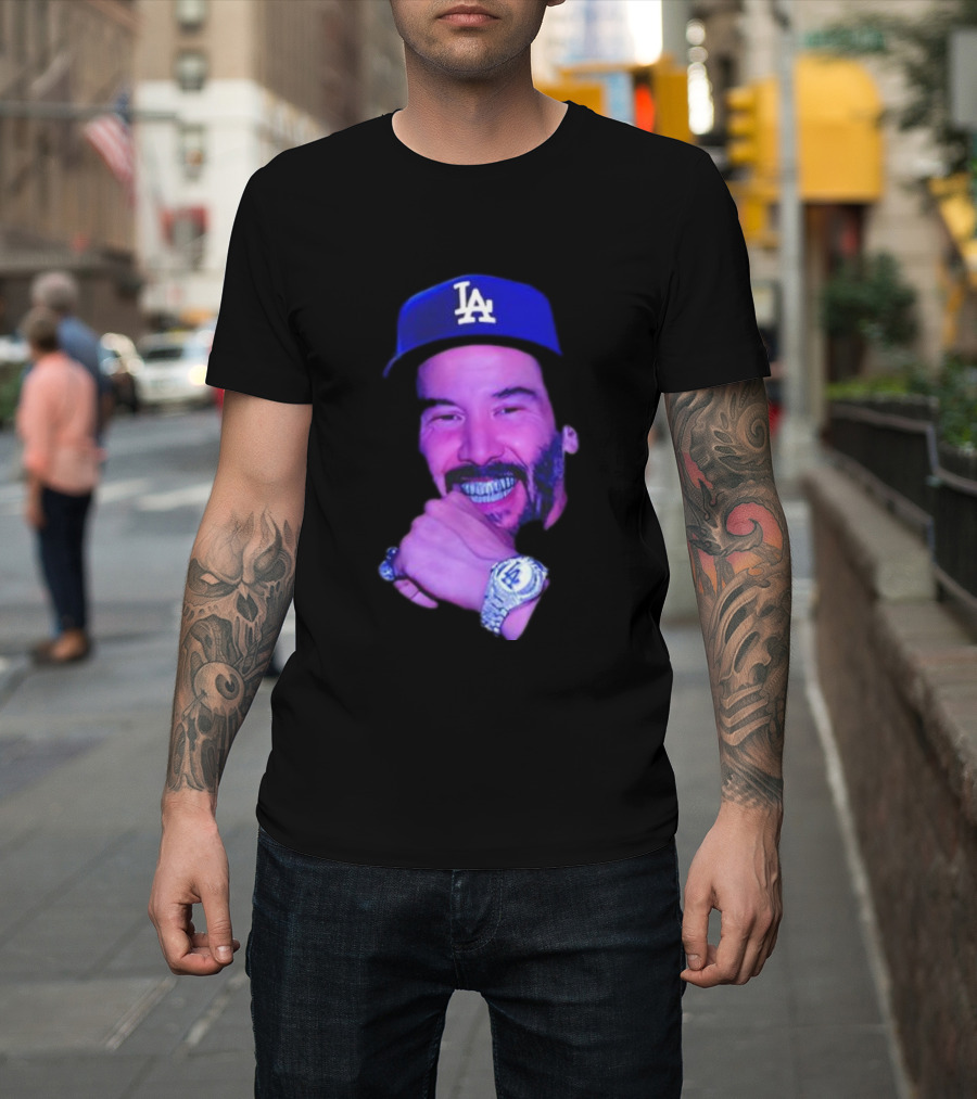 LA Dodgers Keanu Reeves Diamond Grill Bling T-Shirt