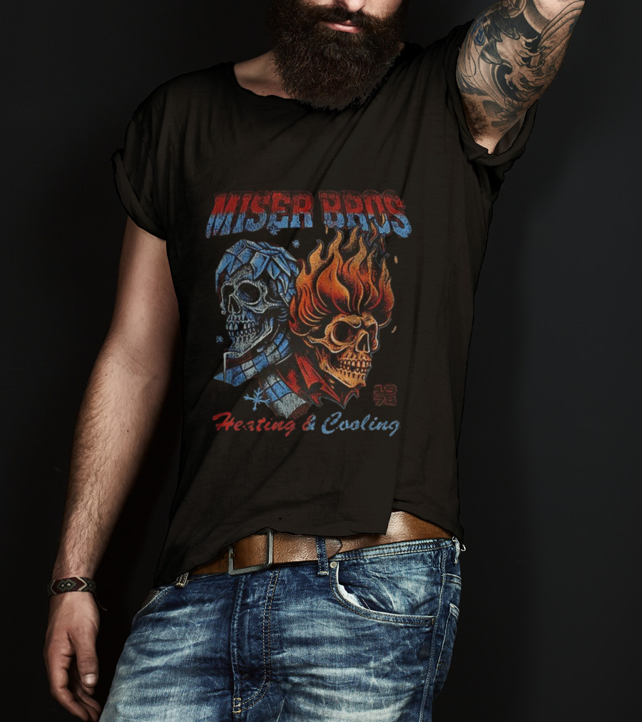 Miser Bros 1974 Skull Fire Ice Heating Cooling T-Shirt