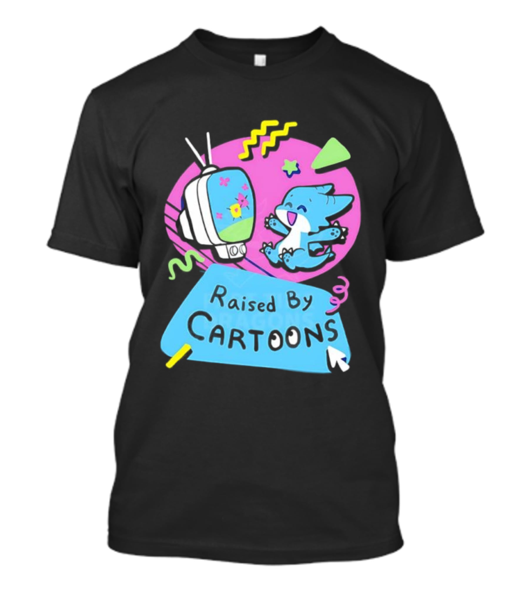Raised By Cartoons Dragons Vibrant TV Retro Style T-Shirt