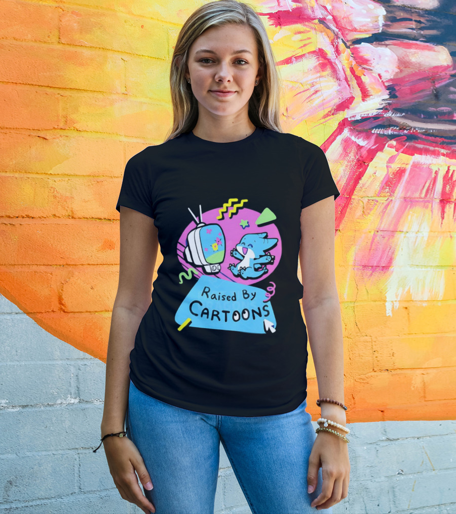 Raised By Cartoons Dragons Vibrant TV Retro Style T-Shirt