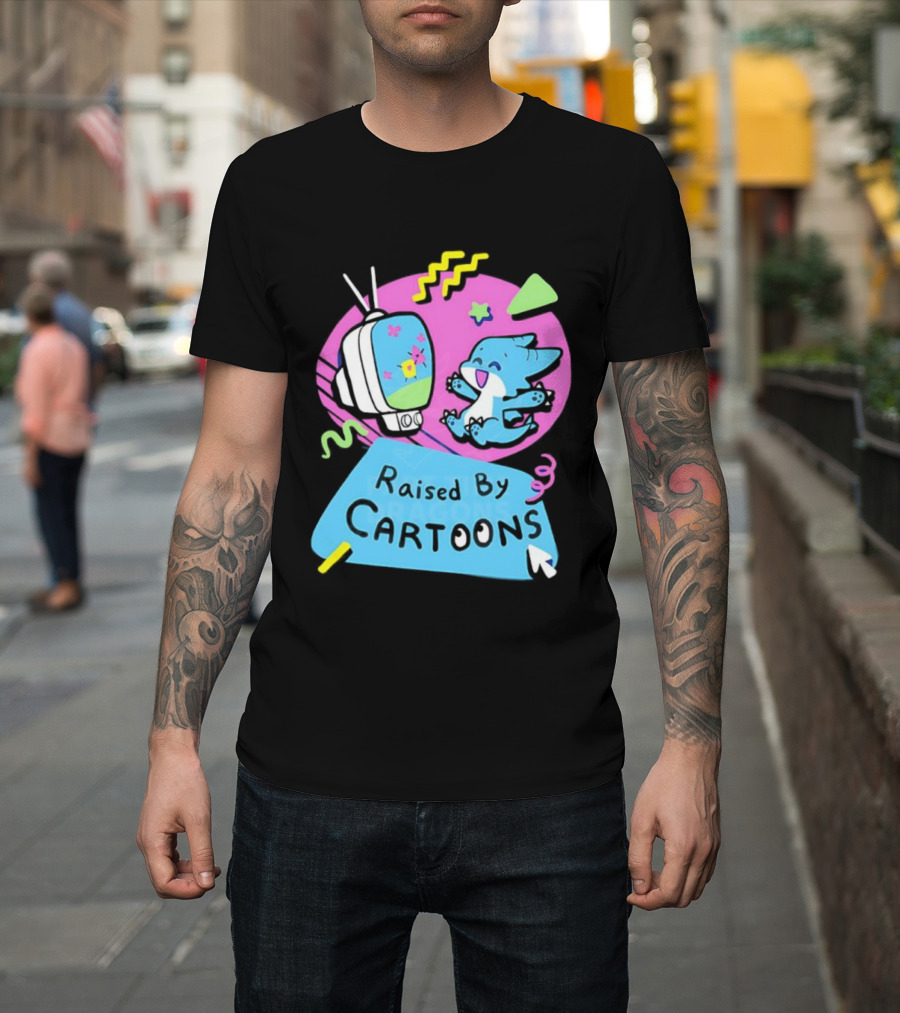 Raised By Cartoons Dragons Vibrant TV Retro Style T-Shirt