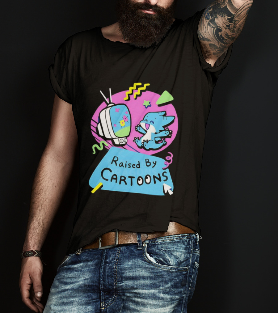 Raised By Cartoons Dragons Vibrant TV Retro Style T-Shirt