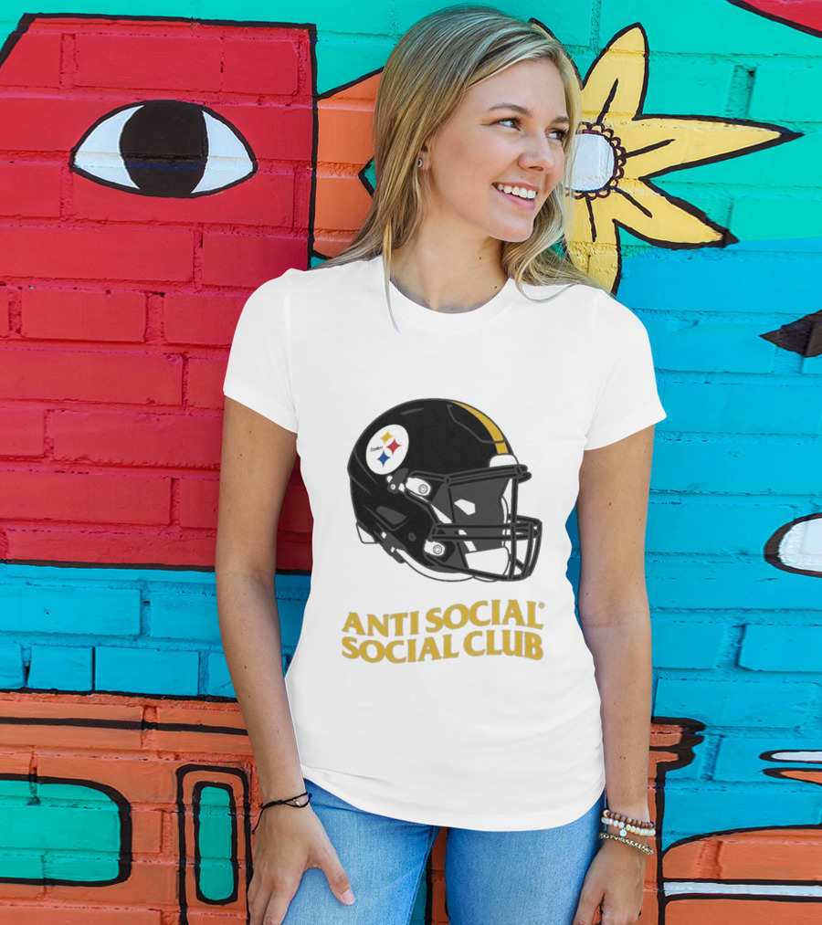 Anti Social Social Club Pittsburgh Steelers NFL Helmet Collaboration T-Shirt