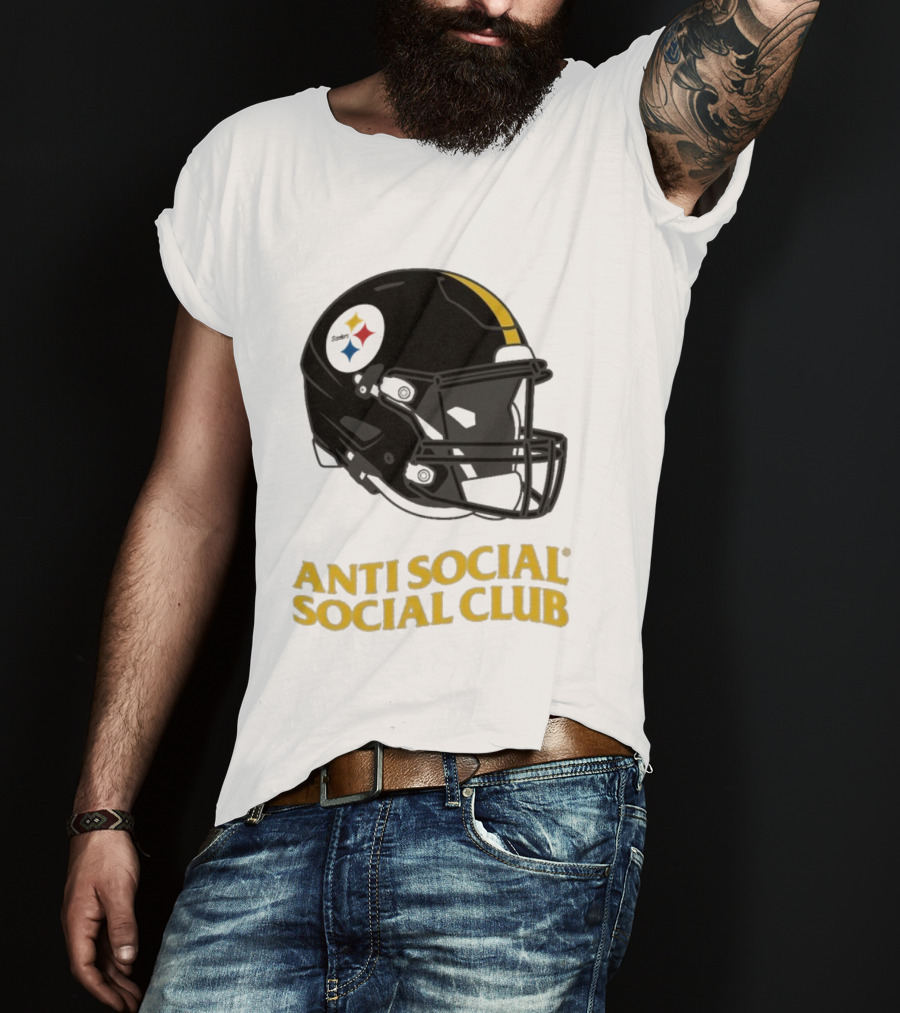 Anti Social Social Club Pittsburgh Steelers NFL Helmet Collaboration T-Shirt