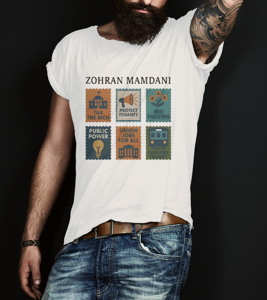 Zohran Mamdani Tax The Rich Protect Tenants Free Palestine Public Power Union Jobs For All Fare-Free Transit T-Shirt