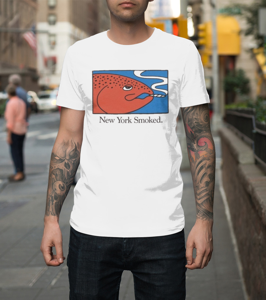 New York Smoked Fish OnlyNY Salmon Illustration Blue Background T-Shirt
