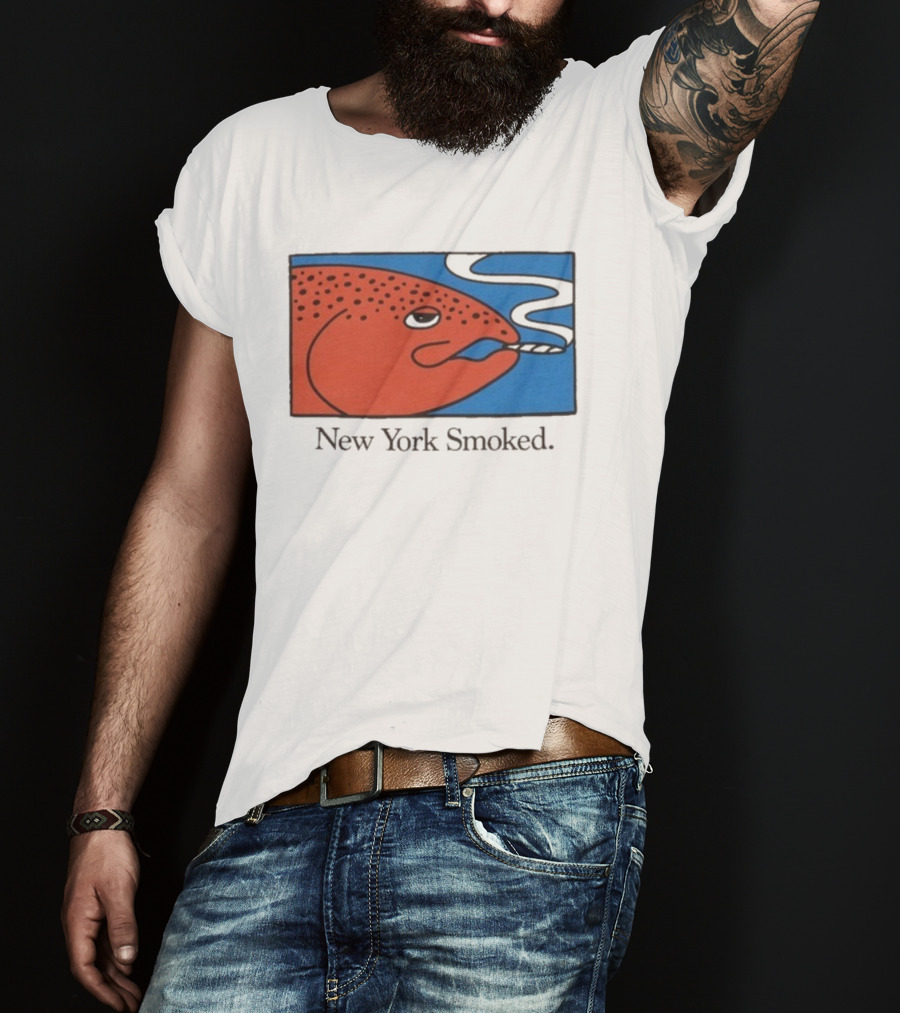 New York Smoked Fish OnlyNY Salmon Illustration Blue Background T-Shirt