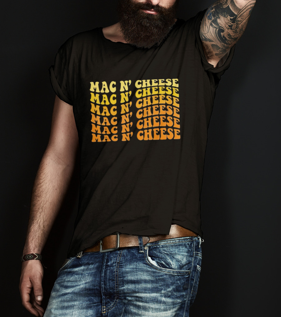 Mac N’ Cheese Repeated Text Pattern Graphic T-Shirt