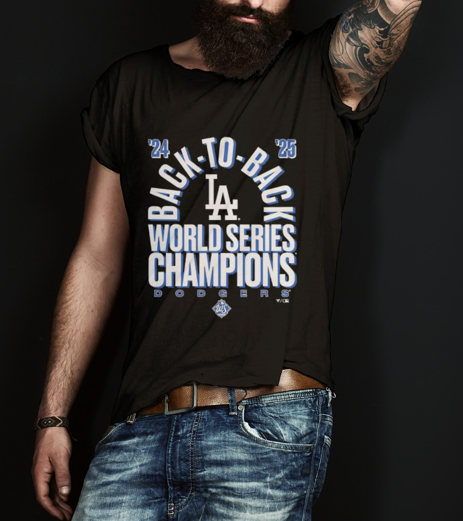 Los Angeles Dodgers 24 25 Back To Back World Series Champions LA Logo T-Shirt
