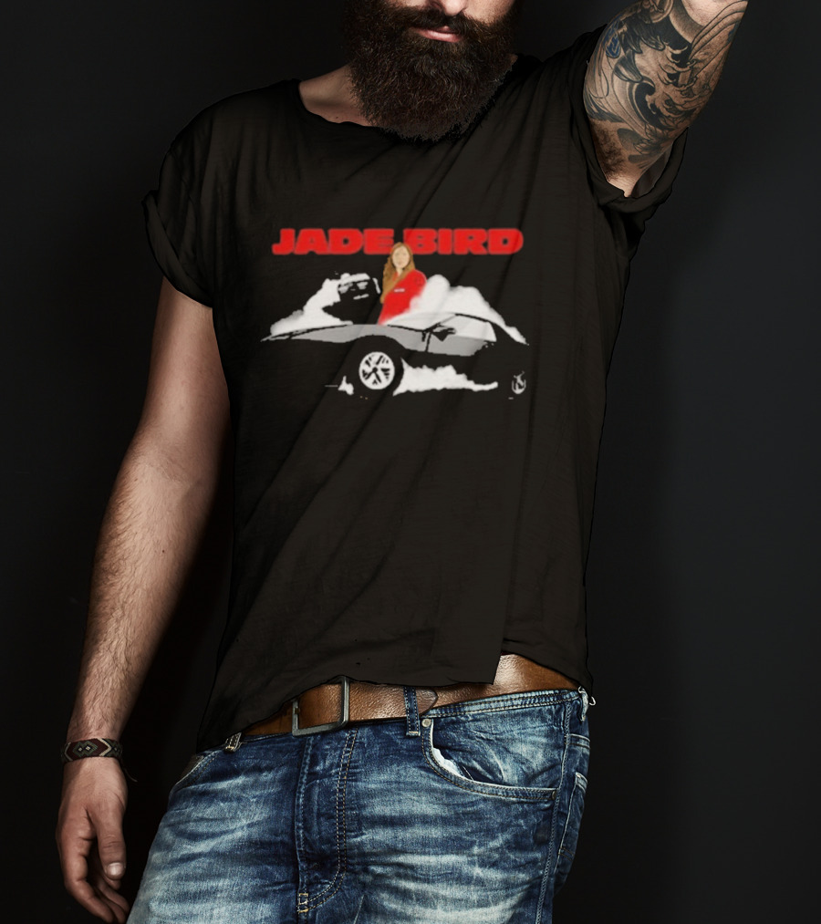 Jade Bird Red Attire Woman With Car And Clouds T-Shirt