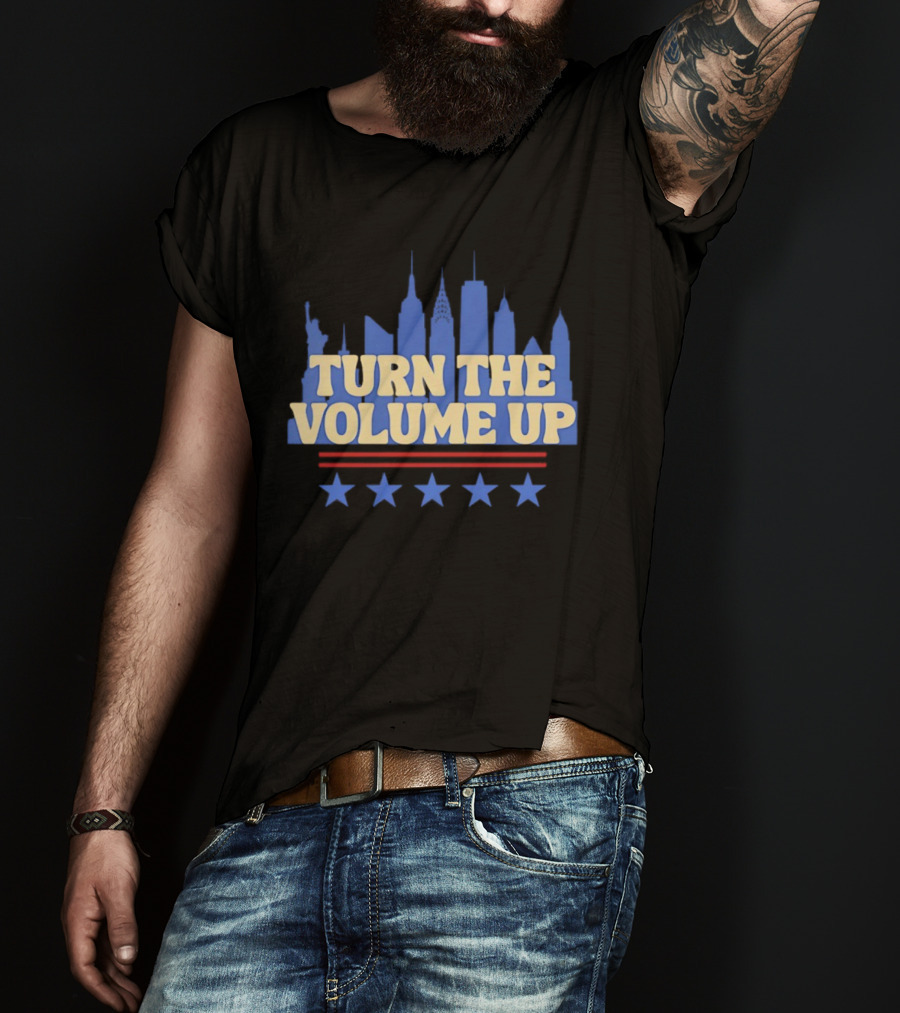 Turn The Volume Up City Skyline USA Stars And Stripes T-Shirt
